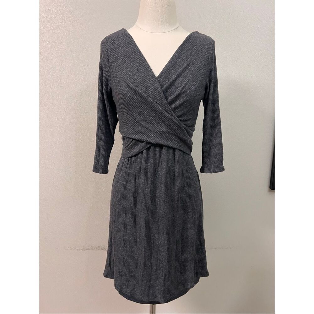 NWT Anthropologie Amadi Womens Crisscross Wrap 3/4 Sleeve Fara Dress Black Large
